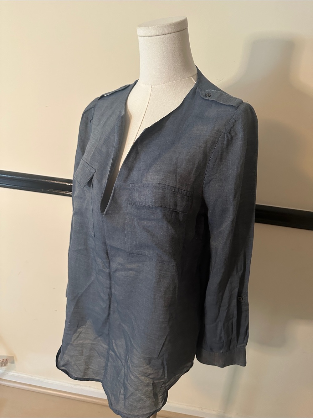 Joie Sheer Navy Blue V-Neck Blouse